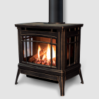 WESTLEY CAST IRON GAS STOVE IPI W/LOG, FLUTED LINER, FAN, REMOTE - ANTIQUE BRONZE
