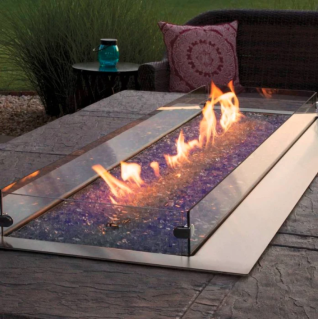 CAROL ROSE 48" OUTDOOR LINEAR GAS FIRE PIT W/ MULTICOLOR LED LIGHTING, NG 