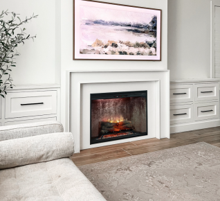 30" REVILLUSION BUILT-IN FIREBOX, WEATHERED CONCRETE, ENHANCED EMBER BED, TUMBLED GLASS, BLK GRAVEL, PLUG IN KIT & REMOTE