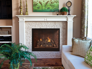  TAHOE DV CLEAN FACE TRAD LUXURY FIREPLACE 36", MF, ON/OFF SWITCH, BARRIER SCREEN, BRNR W/EMBER BED, 9 PIECE LOG SET, RUSTIC BRICK FLOOR, BLOWER, LIGHT, PROPANE **REQUIRES LINER (DVF36X, DVP36XKR)**