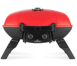 TRAVELQ 285X PORTABLE 2 BURNER LP RED GRILL GRIDDLE 12,000 BTU'S COOKING ARE 285 SQ INCHES