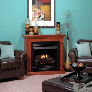 VAIL 26" DELUXE VENT FREE FIREPLACE W/ CHERRY MANTEL, MILLIVOLT, NG